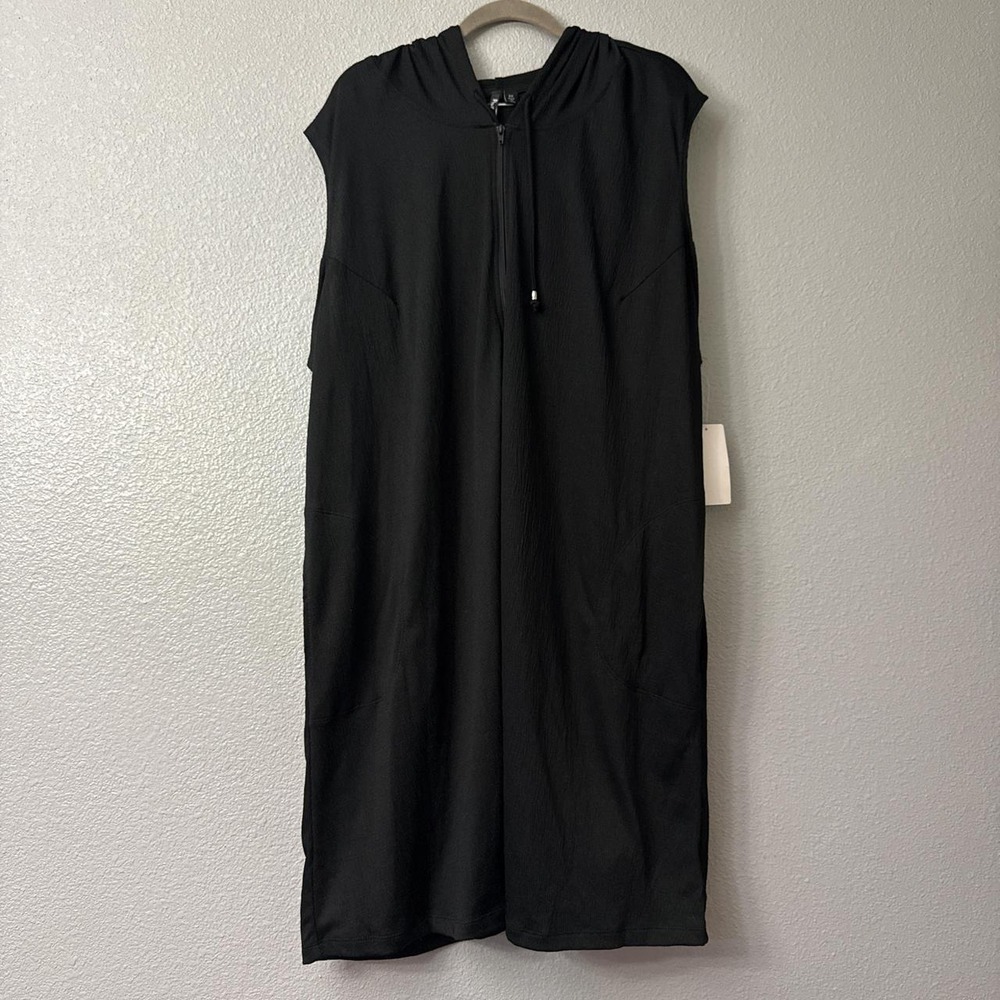 Portocruz Black Sleeveless Zip Up Swim Coverup with Hood and Pockets